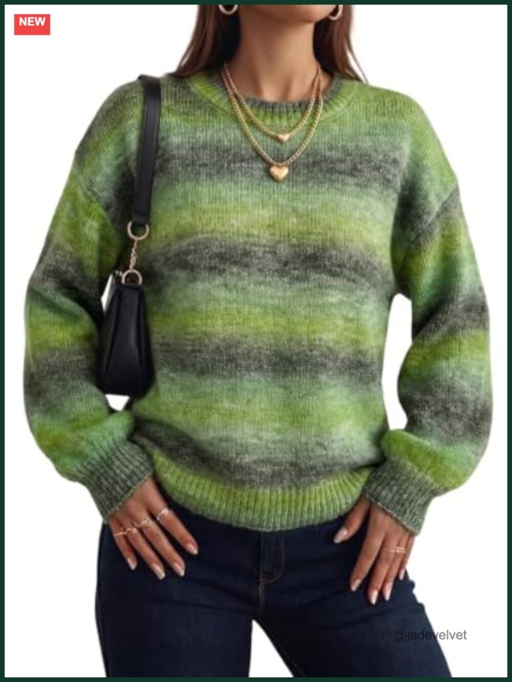 Women's Crewneck LANTERN Long Sleeve Color Block Striped Knit Pullover Sweater